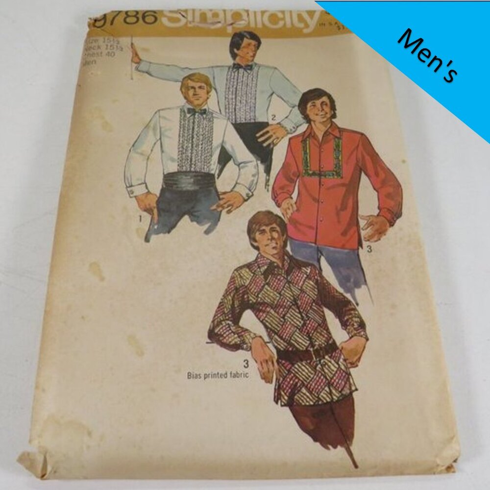 Simplicity 9786 clothing pattern Men's Shirt 15.5" neck French cuffs, ruffles